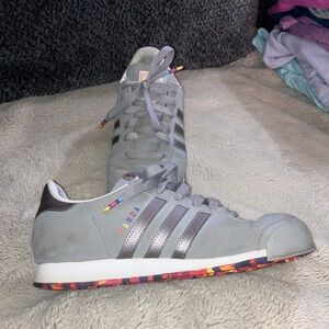 Adidas Samoa Gray Sneakers with Multicolor Sole, Size 7